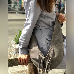 The Sash Full Size Women's Fringe Leather Sash Bag Gray Boho Travel Crossbody